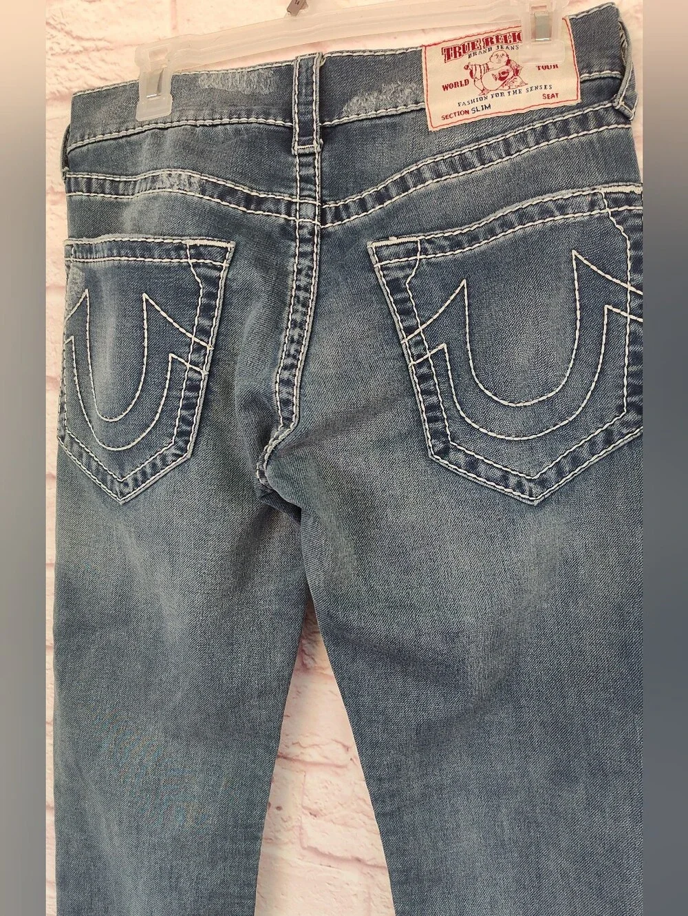 VINTAGE True Religion Slim Jeans Men Sz 29 White Stitched Denim Jeans Y2K